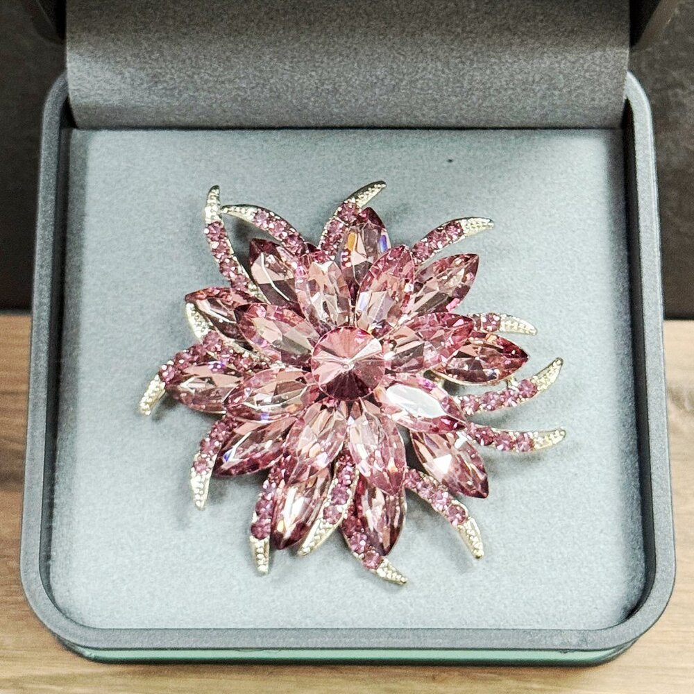 Purple Rose Brooch, Crystal Brooch, Silver Brooches, Crystal Flower Brooch